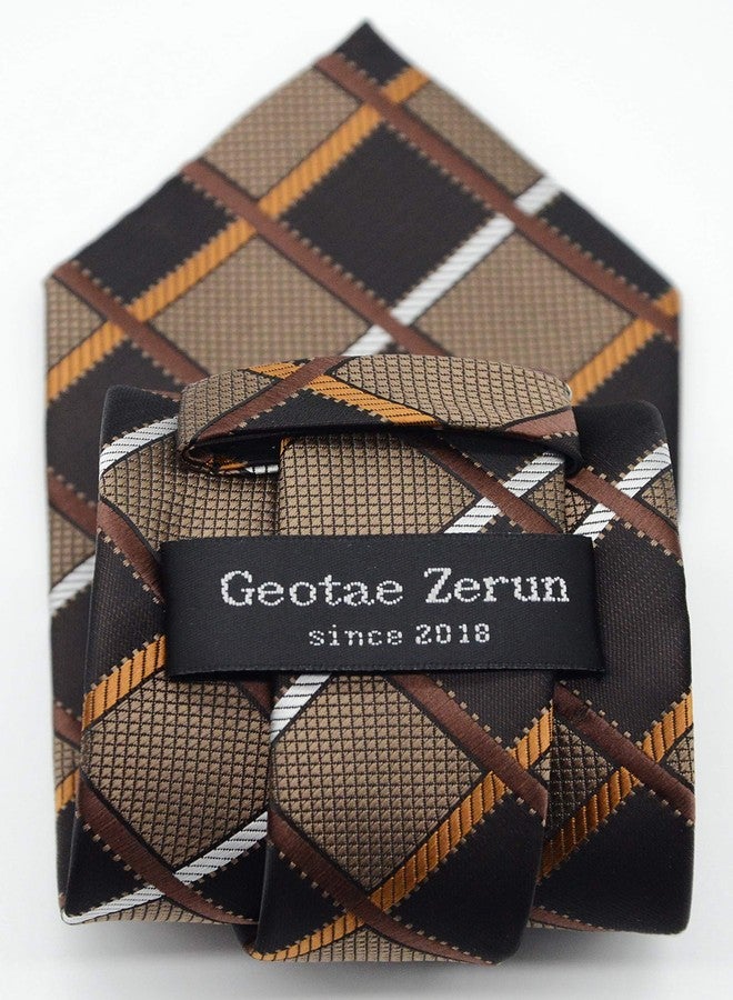 Geotae Zerun ربطة عنق حريرية كلاسيكية جديدة للرجال من جيوتاي زيرون (بني/أسود) - Image 4